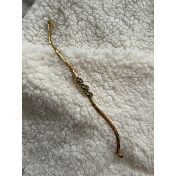 Vintage Avon Gold Tone Rhinestone Twisted Serpentine Design Chain Bracelet - Picture 2 of 9